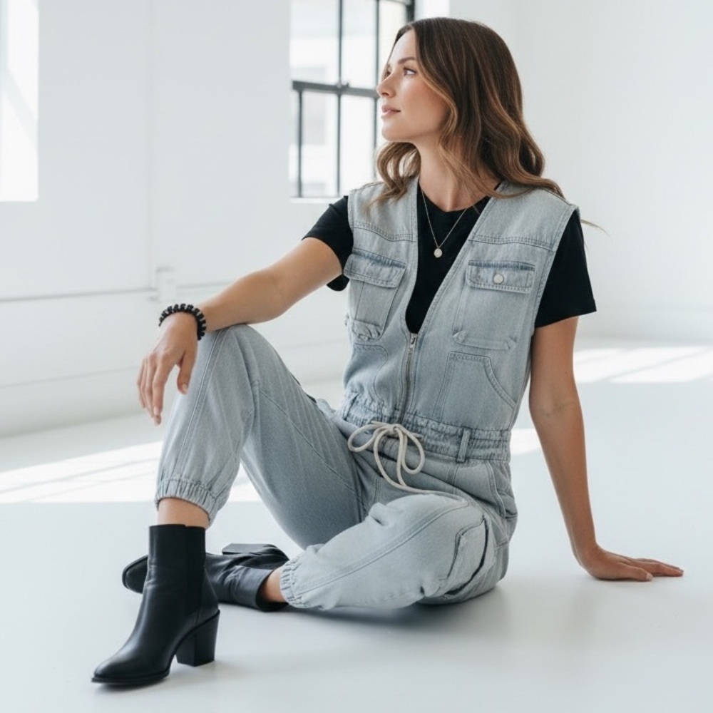 Chic L’Rev37 Denim Jumpsuit jogger style & sleeveless. Amazing quality!